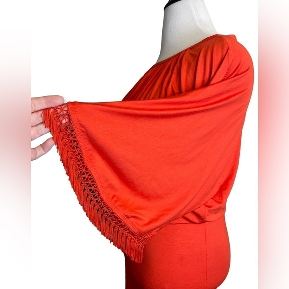 Nwt Trina Turk Bird of Paradise Dress Tiger Lily Orange Fringe Sleeve S - Picture 6 of 10